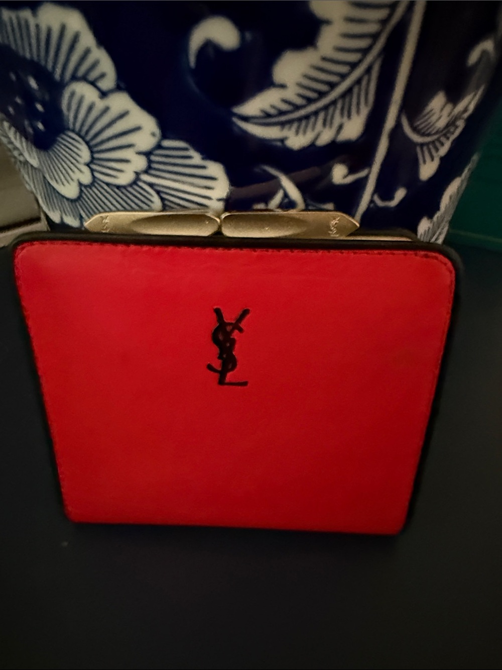 Yves Saint Laurent Red Leather Small Wallet with Black YSL Logo - Picture 2 of 5